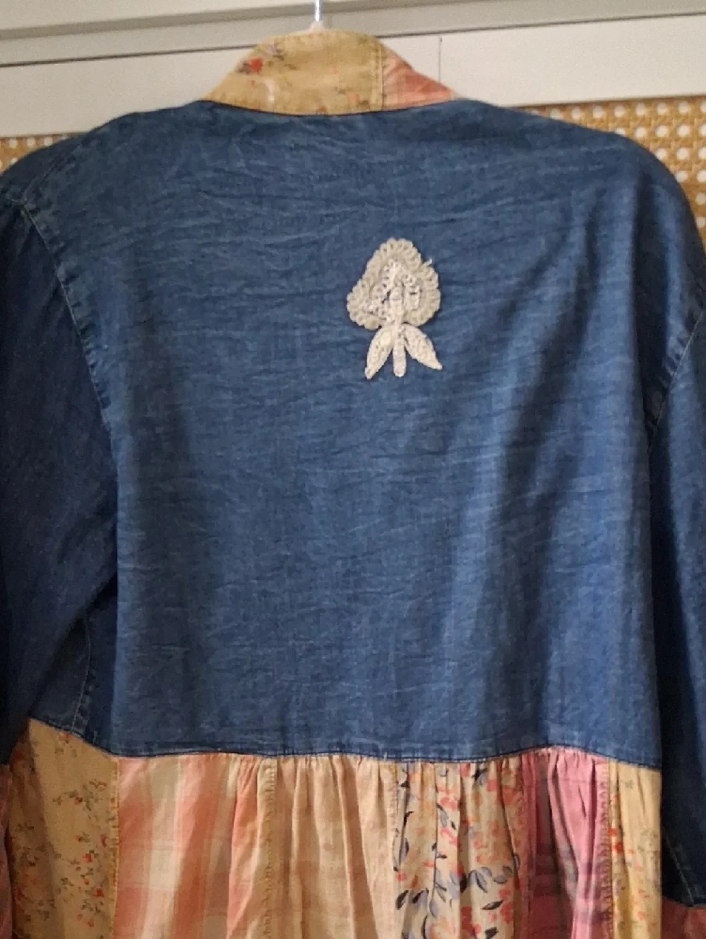Patchwork Floral Embroidered Open Front Jacket - Blue & Pink - Picture 9 of 9